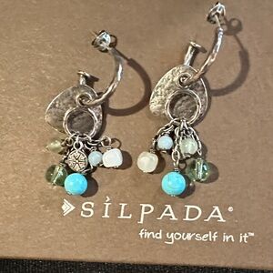 Silpada Interchangable 925 Silver Earring, (serpentine,glass,quartzite,magnesite